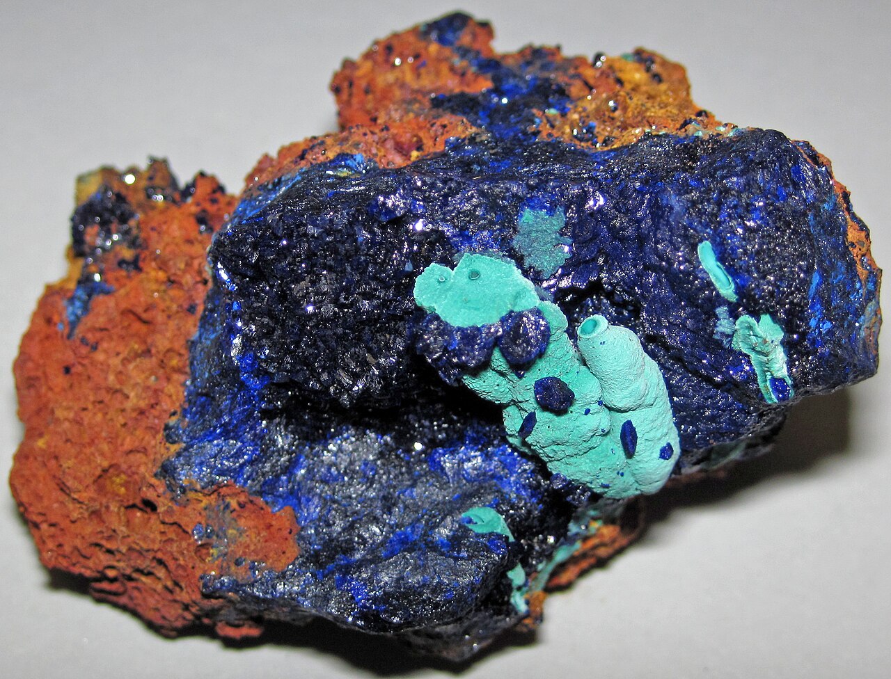 Intergrown blue azurite and green malachite
