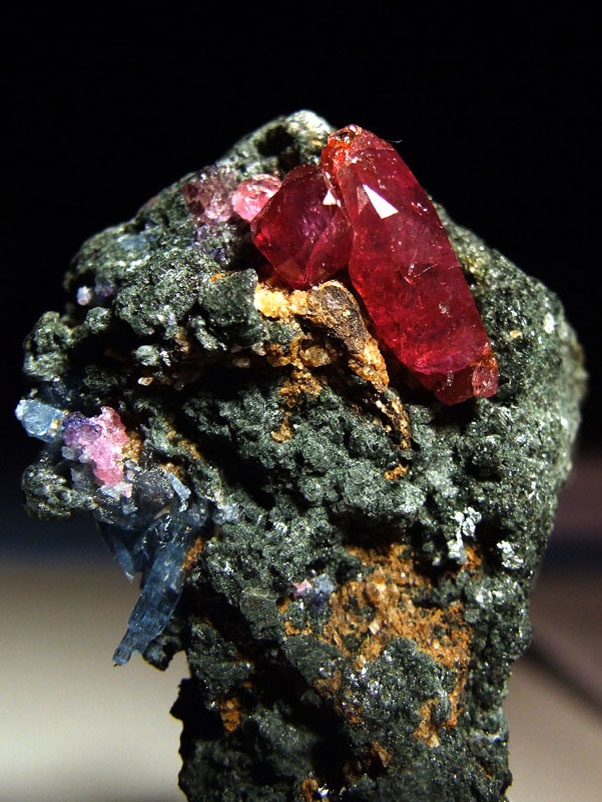 Red ruby corundum crystal in matrix