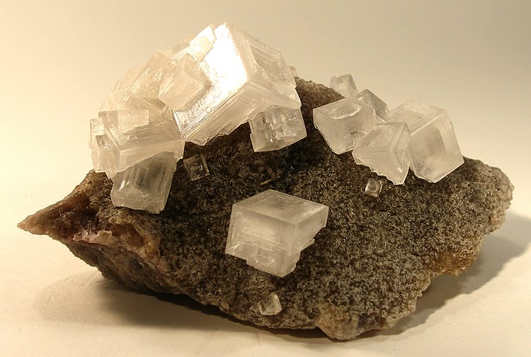 Cubic halite (rock salt) crystals