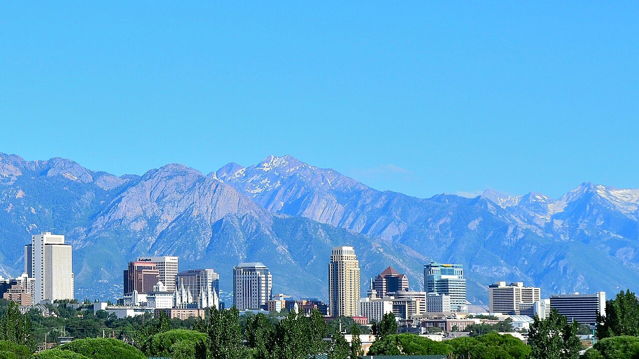 Salt Lake City skyline beneath the Wasatch Range