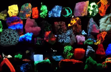 Minerals fluorescing under ultraviolet light