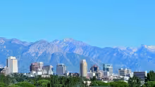 Salt Lake City skyline beneath the Wasatch Range